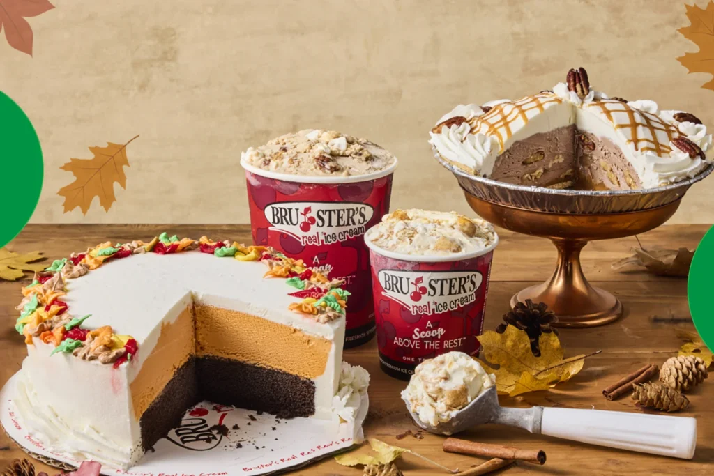 Bruster’s Ice Cream shop exterior with customers enjoying cones outside