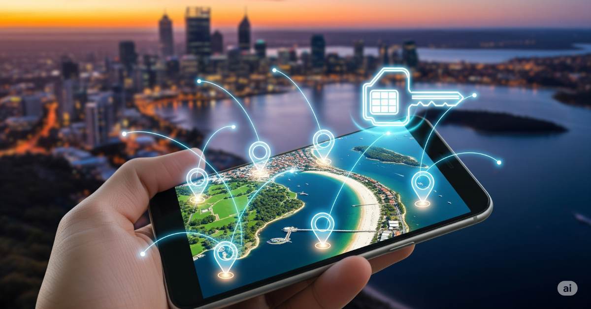 A collage of iconic Indian scenes: the Taj Mahal, a houseboat on the Kerala backwaters, a desert festival, and snowy mountains. A central smartphone shows a map of India with pins and a 'Reliable eSIM for India' icon.